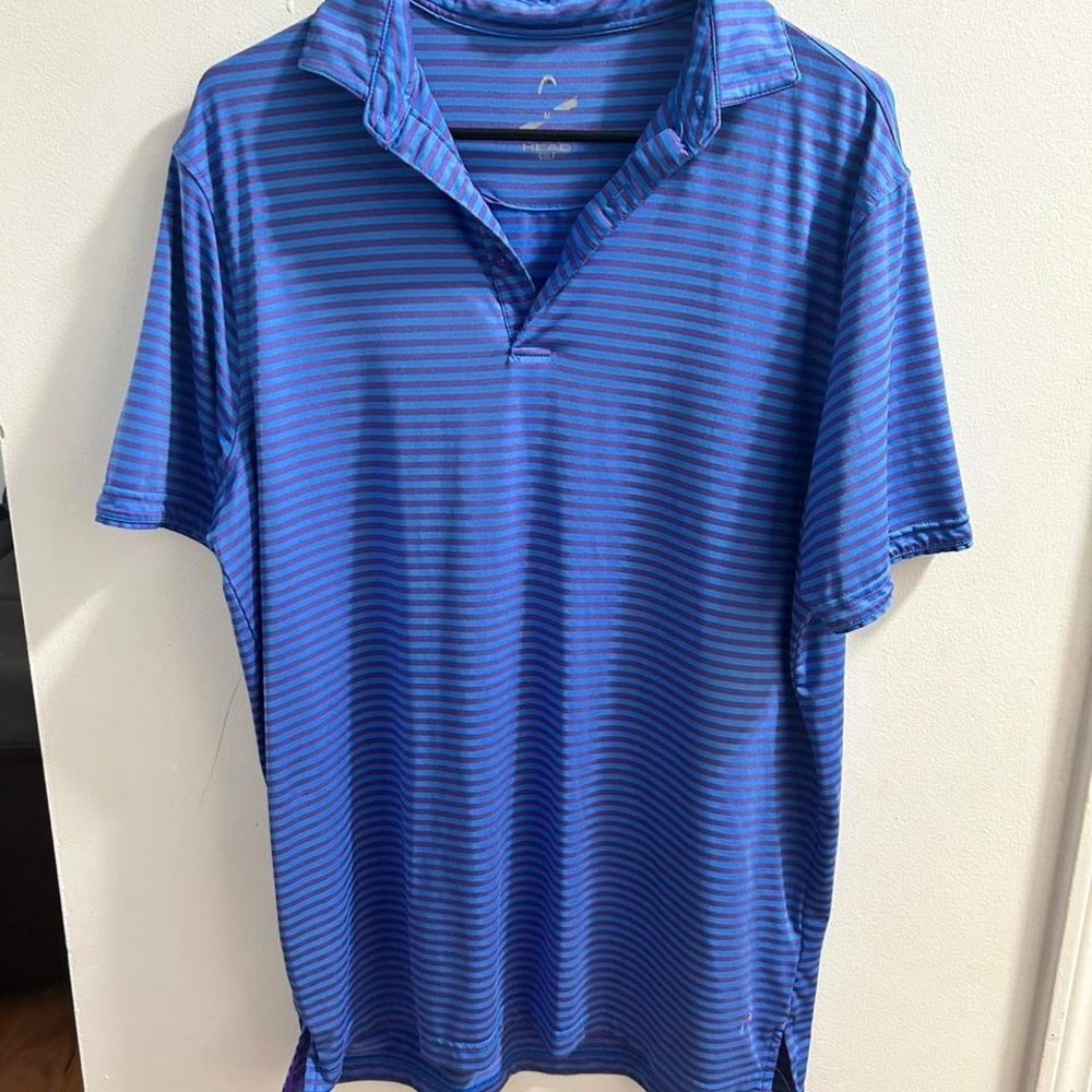 HEAD GOLF‎ Mens Blue Stripe Short Sleeve Polo Shirt Size Medium